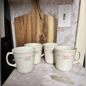 4 Vintage Corelle Corning Ware English Breakfast Rose Coffee Tea Cup Mug Beige